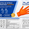 Detalle de guante de nitrilo diamantado naranja RecOficial, con textura de alto agarre, sin polvo y puño reforzado para trabajos de taller, industria y mantenimiento.
