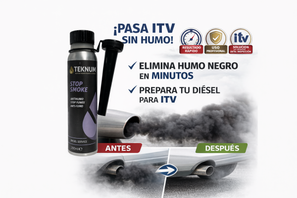 Aditivo diésel Teknum Stop Smoke 200ml elimina humo negro y ayuda a pasar la ITV con resultado rápido antes y después
