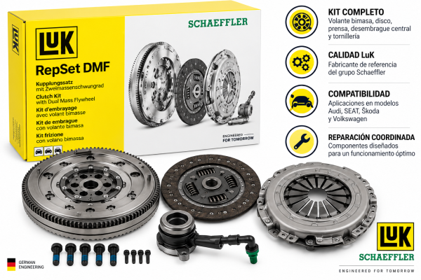 Conjunto de embrague y volante bimasa LuK RepSet DMF, referencia 600 0017 00, para vehículos compatibles del Grupo Volkswagen.