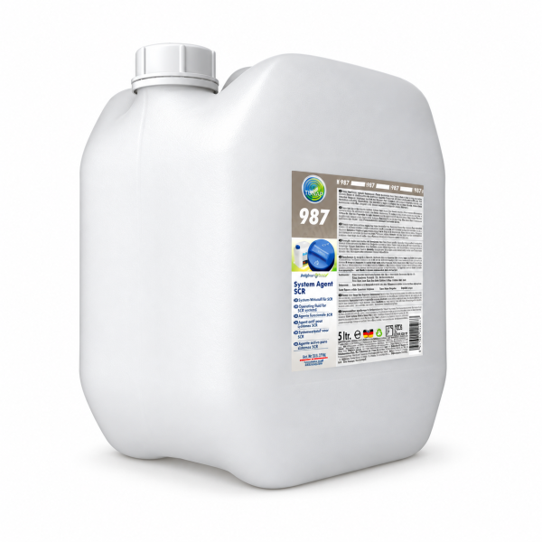 Garrafa TUNAP 987 de 5 litros, aditivo anticristalizante AdBlue para sistemas SCR, sobre fondo blanco.