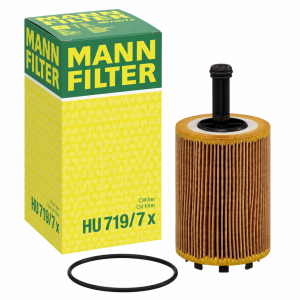 Filtro de aceite MANN-FILTER HU 719/7 X con junta de estanqueidad y caja original, compatible con determinadas motorizaciones Volkswagen, Audi, Seat y Skoda.