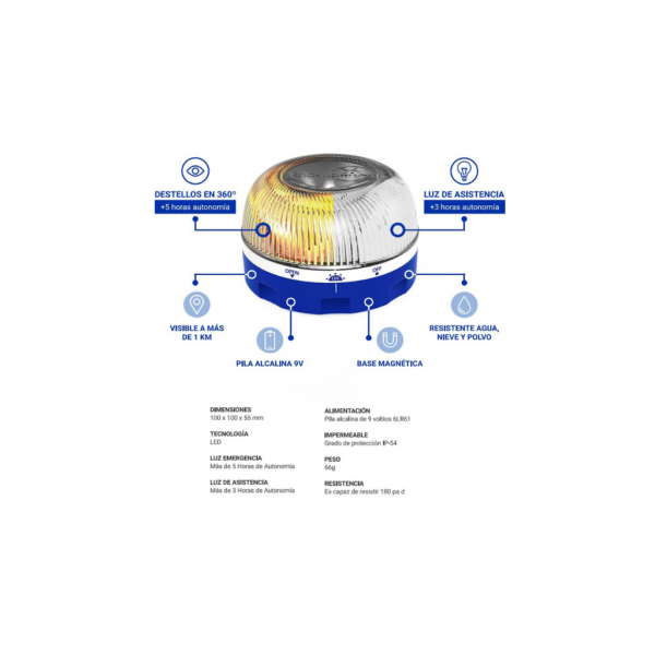 Señal V16 Rec•flash homologada DGT – Luz de emergencia LED 360º con base magnética