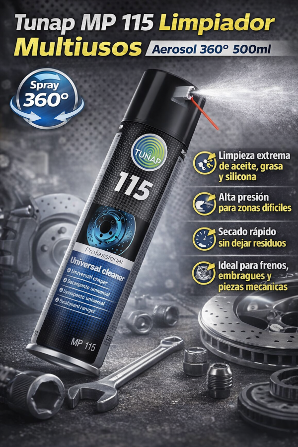 Pack 4x Limpiador de Frenos TUNAP 115 Professional – Desengrasante de Alta Presión (4 x 500ml)