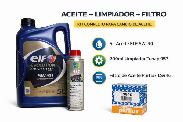 Pack Premium Vialine: Aceite ELF Evolution Full-Tech FE 5W-30 + TUNAP 957 + Filtro Purflux LS946