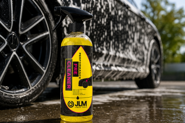 JLM Performance Pre Cleaner 750 ml aplicado en coche durante prelavado con espuma y suciedad