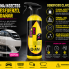 Infografía JLM Bug Off 750 ml con beneficios de eliminación de insectos y fórmula gel para coche