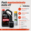 Infografía pack mantenimiento moto 4T con aceite Motul 7100, filtro MANN MW 64 y aditivo gasolina TUNAP 974