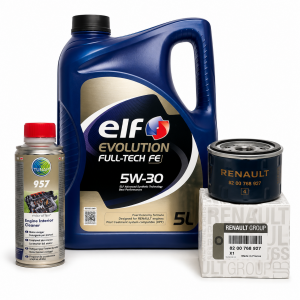 Kit cambio aceite Renault con aceite Elf Evolution Full-Tech FE 5W30 5 litros, filtro original Renault 8200768927 y TUNAP 957 limpiador interno motor 200 ml.