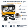 Infografía del kit de distribución con bomba de agua Continental ContiTech CT1203WP1 con correa, tensor, rodillo guía y accesorios de montaje.