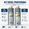 Infografía del kit TUNAP 985 + 984 para tratamiento de combustible diésel, biodiésel y protección de inyectores en uso profesional.