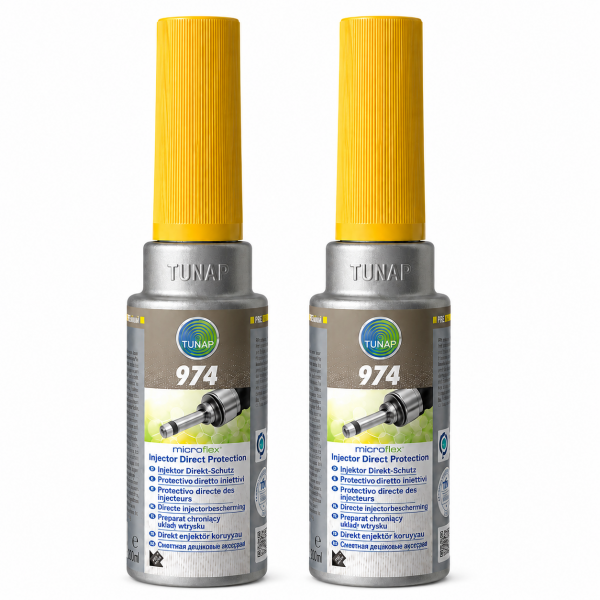 Pack de 2 unidades TUNAP microflex 974 de 200 ml, protector preventivo de inyectores para motores gasolina.
