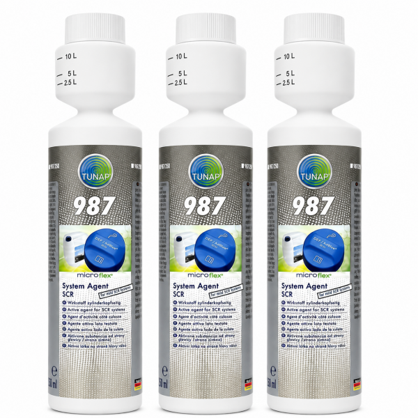 Pack de 3 botellas de 250 ml de aditivo TUNAP 987 para AdBlue y sistemas SCR.