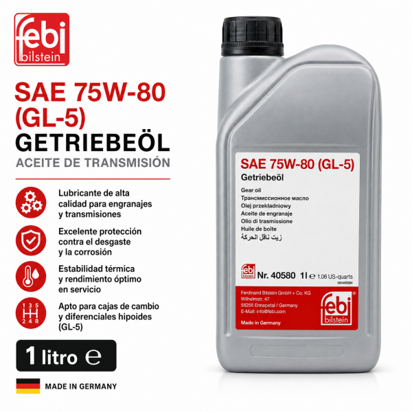 FEBI 40580 aceite 75W-80 GL-5 para caja de cambios y transmisión 1 litro