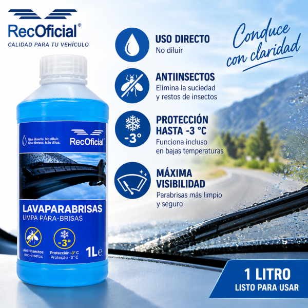 RecOficial Lavaparabrisas -3 °C 1L Uso Directo Antiinsectos