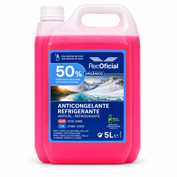 Anticongelante Refrigerante Rosa RecOficial 50% garrafa 5 litros