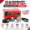 Infografía del kit de distribución Gates PowerGrip KP15581XS con bomba de agua, correa 5581XS, tensor, rodillo guía y compatibilidad Citroën Peugeot