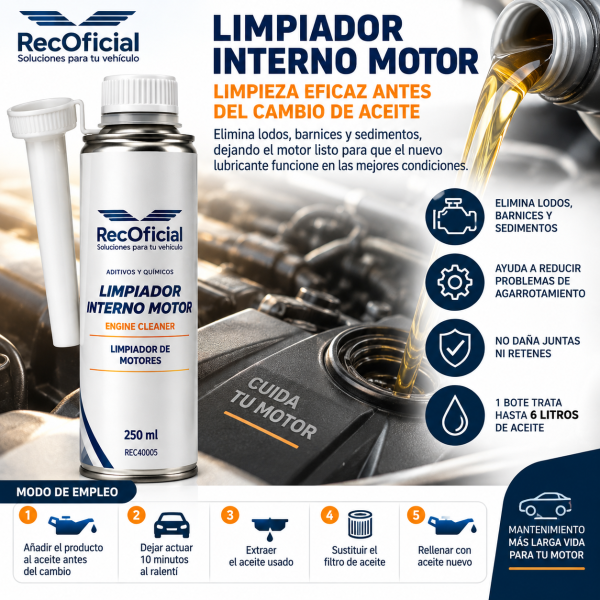 RecOficial Limpiador Interno Motor 250 ml antes del cambio de aceite
