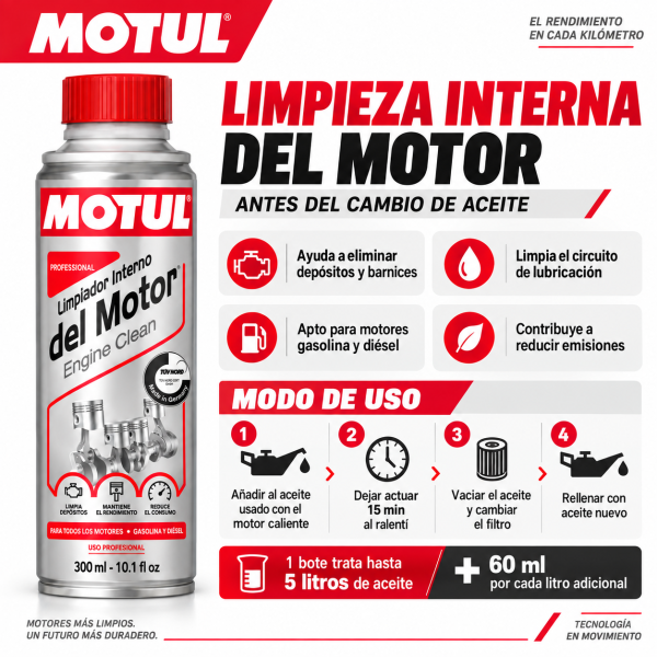 Aditivo Motul para limpieza interna del motor antes del cambio de aceite
