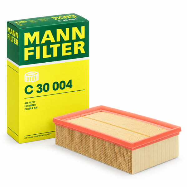 Filtro de aire motor MANN-FILTER C 30 004 con embalaje original para Volkswagen Golf VII, Seat León III, Audi A3 y Skoda Octavia III.