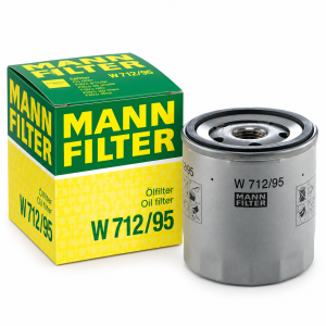 Filtro de aceite MANN-FILTER W 712/95 con caja original, filtro enroscable de calidad OE para determinadas motorizaciones Volkswagen, Audi, SEAT y Skoda.