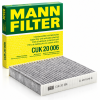 Filtro de habitáculo MANN-FILTER CUK 20 006 con carbón activo y embalaje original, compatible con determinadas versiones de Fiat 500, Panda III y Lancia Ypsilon.