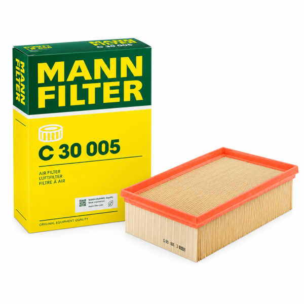 Filtro de aire de motor MANN-FILTER C 30 005 con caja original para determinadas motorizaciones Volkswagen, Audi, SEAT y Skoda