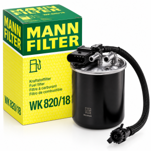 Filtro de combustible diésel MANN-FILTER WK 820/18 con caja original para determinadas motorizaciones Mercedes-Benz OM651