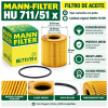 Infografía del filtro de aceite MANN-FILTER HU 711/51 x con diámetro exterior de 64 mm, altura de 69 mm, diámetro interior de 29 mm y junta incluida.