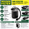 Infografía técnica MANN-FILTER WK 820/18 con diámetro de 86 mm, altura de 100 mm, entrada de 10 mm, salida de 8 mm y aplicaciones Mercedes-Benz