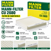 Infografía del filtro de habitáculo MANN-FILTER CU 2680, filtro de partículas de 254 × 201 × 30 mm para Citroën Xsara Picasso y Xsara.