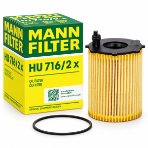 Filtro de aceite MANN-FILTER HU 716/2 X de cartucho con junta de estanqueidad para motores Peugeot, Citroën y Ford compatibles.