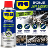 Infografía WD-40 Limpia Cadenas Moto 400 ml, limpieza rápida de grasa, aceite y suciedad, compatible con cadenas O-Ring, X-Ring y Z-Ring.