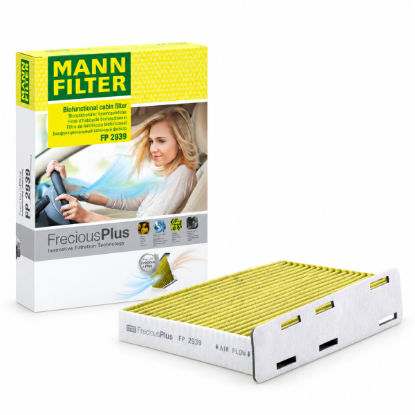 Filtro de habitáculo MANN-FILTER FP 2939 FreciousPlus con carbón activo y polifenoles, filtro antialérgico para vehículos VW, Audi, SEAT y Skoda