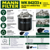 Infografía del filtro de combustible MANN WK 842/23 x con diámetro de 87 mm, altura de 100 mm, entrada de 10 mm, salida de 8 mm y aplicaciones Mercedes-Benz