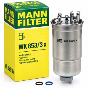 Filtro de combustible diésel MANN-FILTER WK 853/3 x con caja original, para determinadas versiones Volkswagen, Audi, SEAT y Skoda